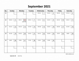 Printable September 2021 Calendar with check boxes (horizontal)