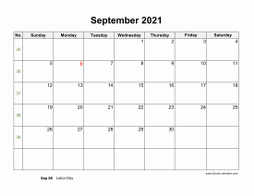 September 2021 Blank Calendar with US Holidays (horizontal)
