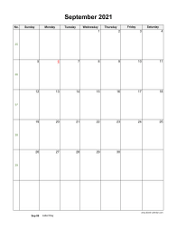 September 2021 Blank Calendar (US Holidays, vertical)