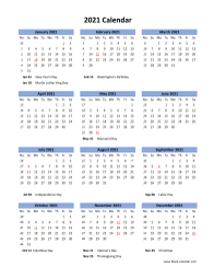 Blank Calendar 2021 (US Holidays, one page, vertical)
