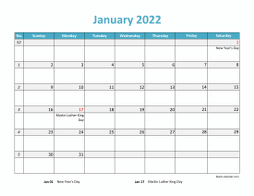 excel calendar 2022 holidays landscape