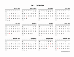 Yearly 2022 calendar template blank design