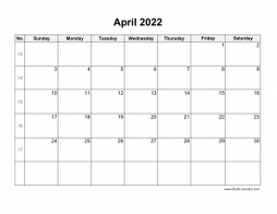 April 2022 blank calendar (horizontal)
