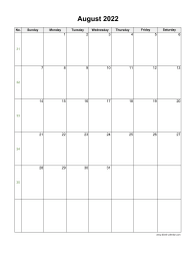 August 2022 Blank Calendar (US Holidays, vertical)