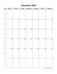 December 2022 Blank Calendar (vertical)