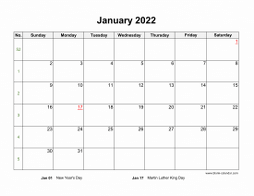 January 2022 Blank Calendar (horizontal)