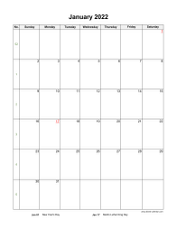 January 2022 Blank Calendar (US Holidays, vertical)
