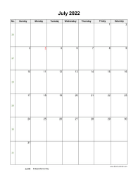 July 2022 Blank Calendar (US Holidays, vertical)