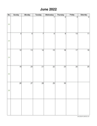 June 2022 Blank Calendar (US Holidays, vertical)