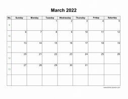 March 2022 blank calendar (horizontal)