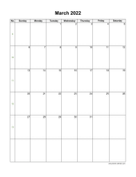 March 2022 Blank Calendar (US Holidays, vertical)