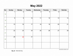 May 2022 Blank Calendar (horizontal)