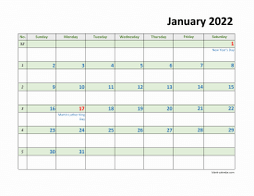 Monthly 2022 calendar with lots of space for notes for each day