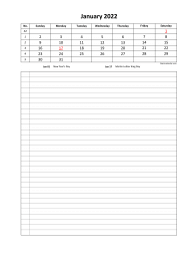 Monthly 2022 calendar with week numbers, space for appointment on the bottom