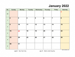 Monthly 2022 calendar with space for notes