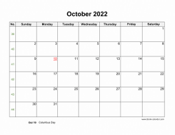 October 2022 blank calendar (horizontal)