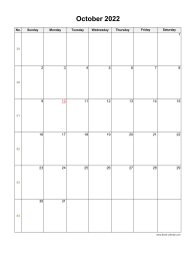 October 2022 Blank Calendar (vertical)
