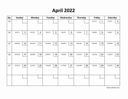 Printable April 2022 Calendar with check boxes (horizontal)