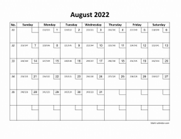 Printable August 2022 Calendar with check boxes (horizontal)