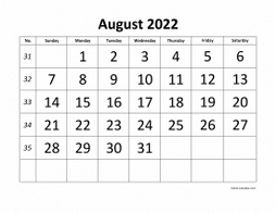 Printable August 2022 Calendar, large font design , holidays on red (horizontal)