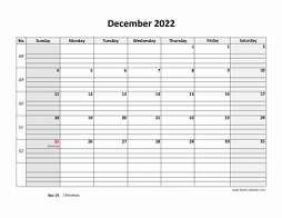 Printable December 2022 Calendar, large box grid, space for notes (horizontal)