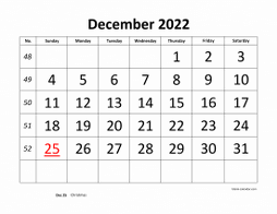 December 2022 printable calendar, large font design
