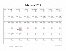 Printable February 2022 Calendar with check boxes (horizontal)