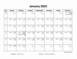 Printable January 2022 Calendar with check boxes (horizontal)