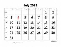 July 2022 printable calendar, large font design