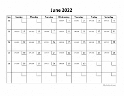 Printable June 2022 Calendar with check boxes (horizontal)
