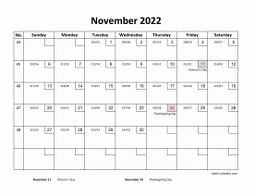 Printable November 2022 Calendar with check boxes (horizontal)
