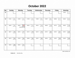 Printable October 2022 Calendar with check boxes (horizontal)