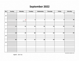 Printable September 2022 Calendar, large box grid, space for notes (horizontal)