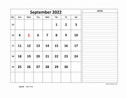 Printable September 2022 Calendar, large space for appointment and notes (horizontal)