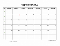 September 2022 Blank Calendar (horizontal)