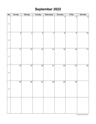 September 2022 Blank Calendar (vertical)