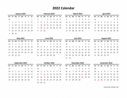 Blank Calendar 2022 (one page, horizontal)
