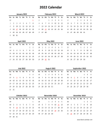 Blank Calendar 2022 (one page, vertical)