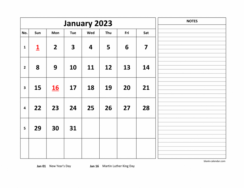 Free Download Printable Calendar 2023 Large Space For Appointment And