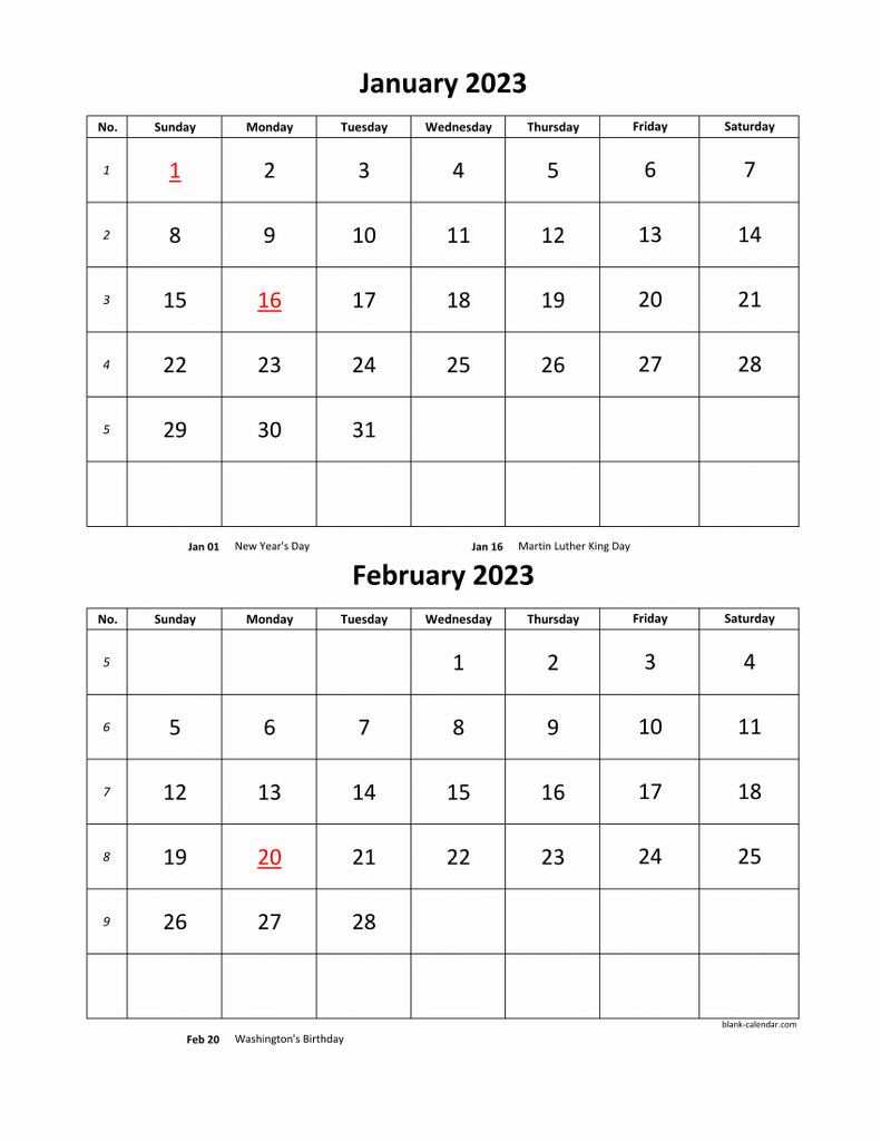free download printable calendar 2023 2 months per page 6 pages