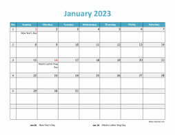 excel calendar 2023 holidays landscape