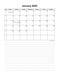excel calendar 2023 space for notes