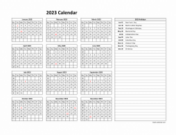 Yearly 2023 calendar landscape