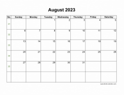 August 2023 Blank Calendar (horizontal)