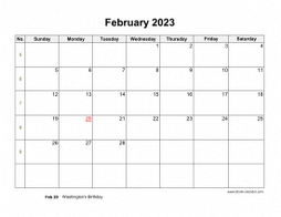 February 2023 Blank Calendar (horizontal)