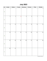 July 2023 Blank Calendar (vertical)