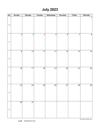 July 2023 Blank Calendar (US Holidays, vertical)