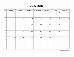 June 2023 Blank Calendar (horizontal)