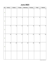 June 2023 Blank Calendar (US Holidays, vertical)