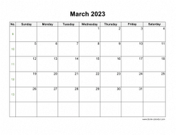 March 2023 Blank Calendar (horizontal)